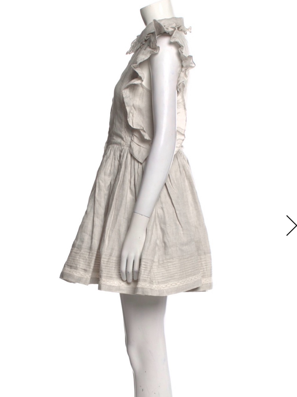 Linen-Blend Cream Ruffle Mini Dress with Button Front - Picture 3 of 7